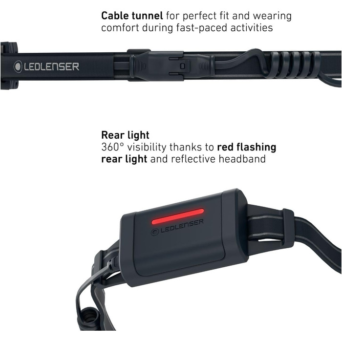 Світлодіодний налобний ліхтар Ledlenser NEO9R Джоггінг Ультраяскравий налобний ліхтар 1200 люмен Ходова лампа з акумуляторною батареєю червоний сигнальний індикатор Світловідбиваюча пов'язка на голову поворотна головка лампи чорний/сірий
