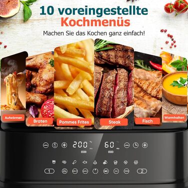 Фритюрниця повітряна 10л, 2 камери, 10-в-1, з цифровим керуванням, таймер, 40 рецептів, для 6-10 осіб