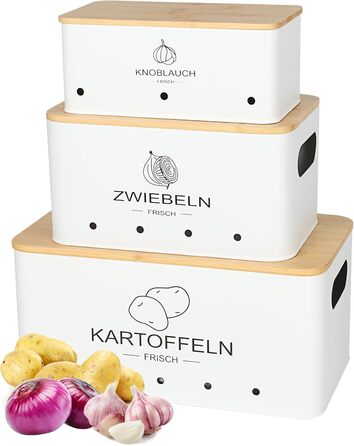 Набір контейнерів для зберігання картоплі, цибулі та часнику - 3 шт. (Бежевий, прямокутний)