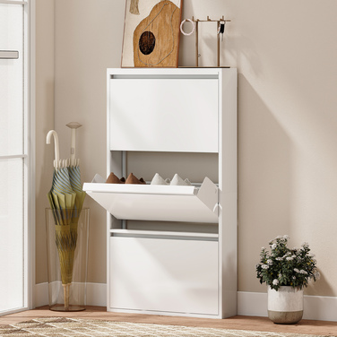 Металева шафа для взуття з 3 похилими полицями, вузька настінна шафа для 6 пар взуття, біла