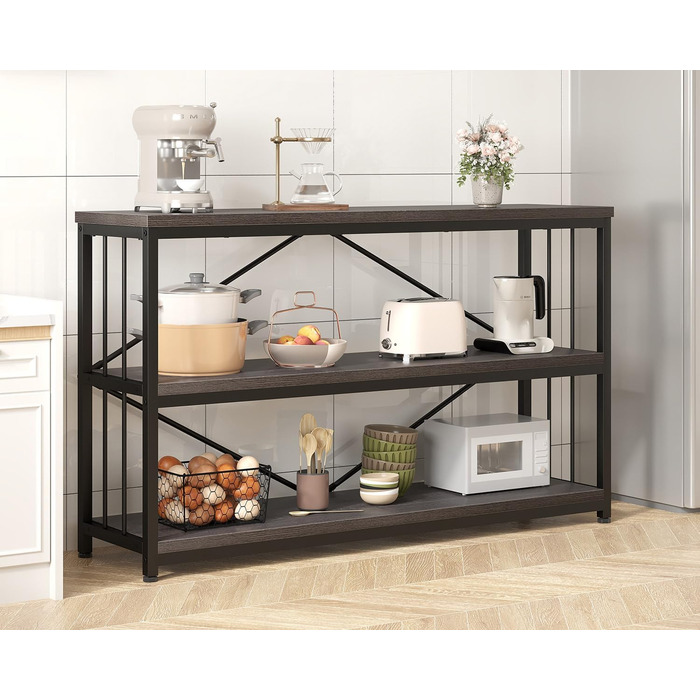 Низька полиця для книг IBF з 3 ящиками, індустріальний стиль, 120x34x74 см, темний дуб