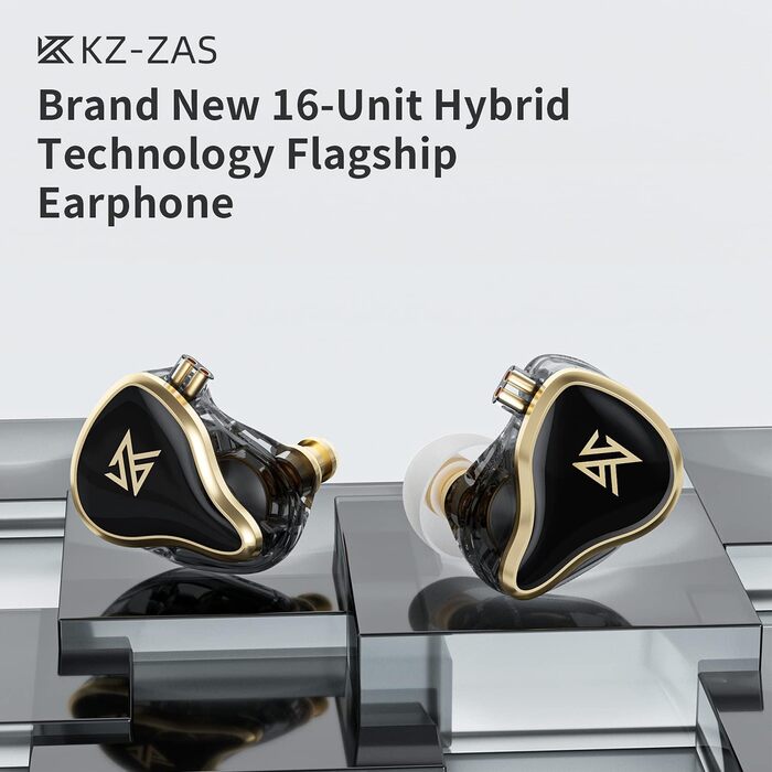 Навушники Yinyoo KZ ZAS IEM, гібридні навушники 7BA1DD, звук HiFi, 2-контактний кабель, білий, без мікрофона