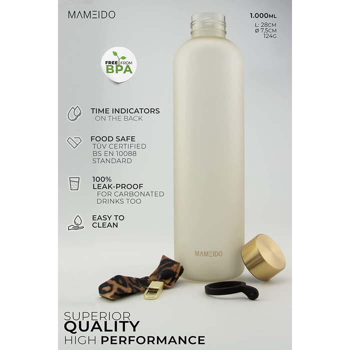Пляшка для пиття MAMEIDO об'ємом 1 л-герметична, газована, без BPA - спортивна пляшка з тритану без BPA - пляшка для води для занять спортом, активного відпочинку, тренажерного залу і офісу (1000 мл, сапфірово-синій)