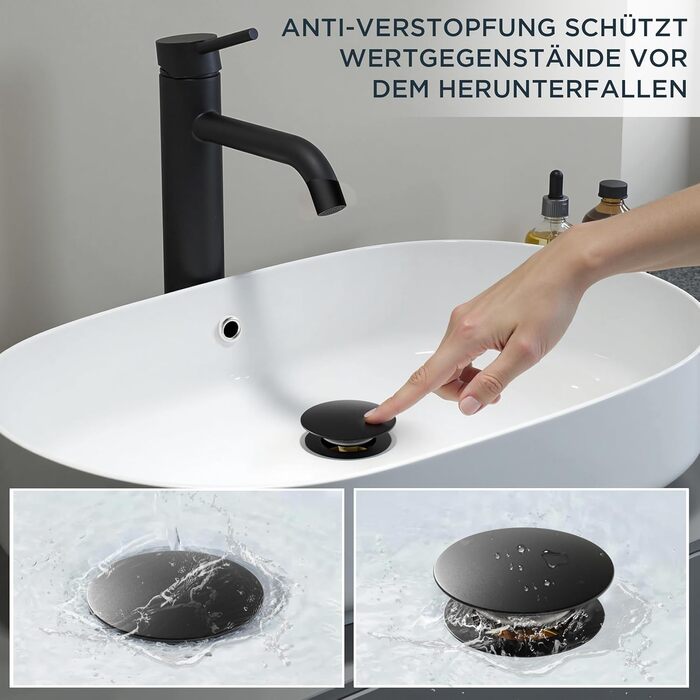 Змішувач для ванної кімнати FORIOUS з набором для зливу, чорний матовий, висота виливу 190 мм, однорідний змішувач для раковини