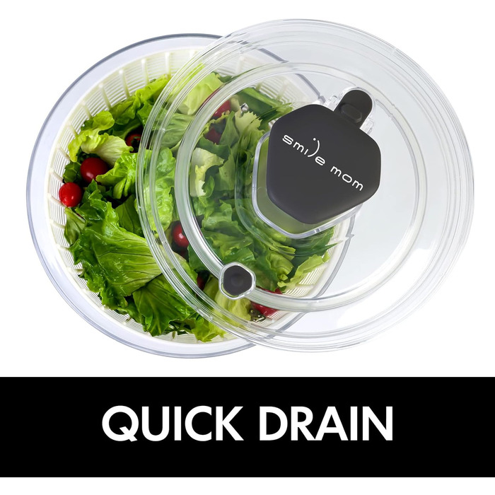 Салатниця-віджимник для салату Smile Mom, 6.3 л, велика, для кухні, білий/зелений