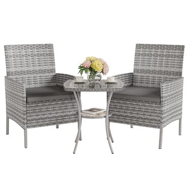 Набір садових меблів UDPATIO для балкона/тераси: стіл та 2 стільці з поліротангу (сірий)