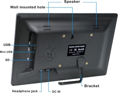 Цифровий фоторамка TSITSC 8.7 дюйма, IPS-дисплей 1024*768, календар, музика, фото/відео програвач, підтримка USB/SD, з пультом дистанційного керування (Чорний)