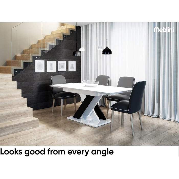 Обідній стіл Meble Inox Bronx розсувний, білий глянцевий (140-180x80x75 см)