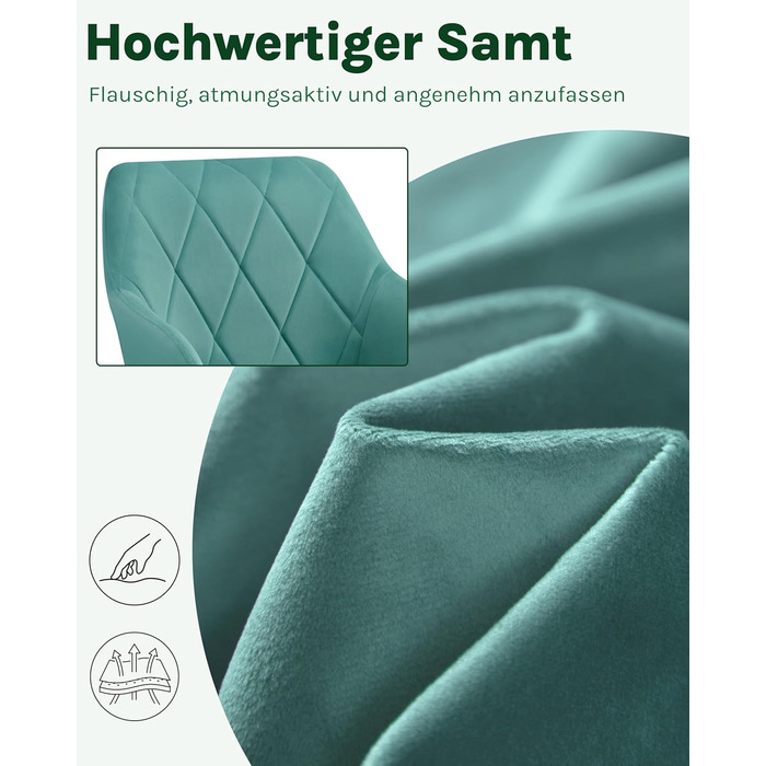 Набір обідніх стільців Woltu з підлокітниками та спинкою, для вітальні, кухні, їдальні. М'які стільці з оксамитовим покриттям, металеві ніжки, (Турквіс, 8 шт.)