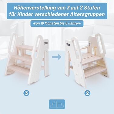 Дитячий триступеневий стільчик Funecho з регулюванням висоти, ручками та антиковзними сходинками. Легкий пластиковий дизайн для ванної кімнати, кухні та безпеки (Верблюд)