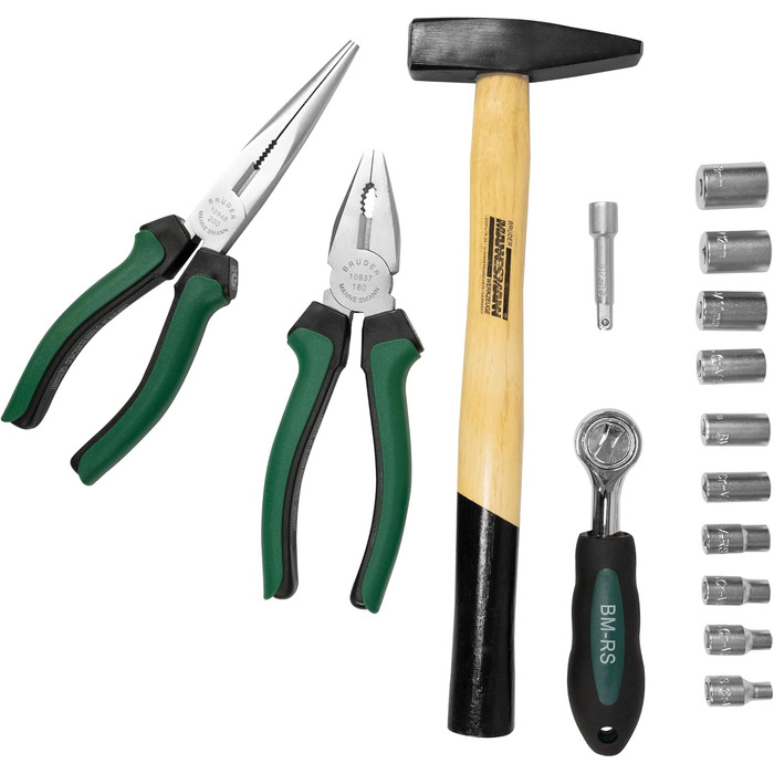 Набір інструментів Brüder Mannesmann Werkzeugkoffer 57 предметів: універсальний ергономічний набір для дому з водопровідним ключем, молотком, набором ключів та викрутками | M29057