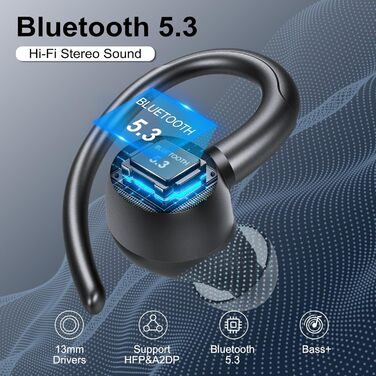 Спортивні навушники Csasan Bluetooth 5.3 з вушними гачками, акумулятор 48 годин, мікрофон ENC, світлодіод, сенсорний, IP7, чорний