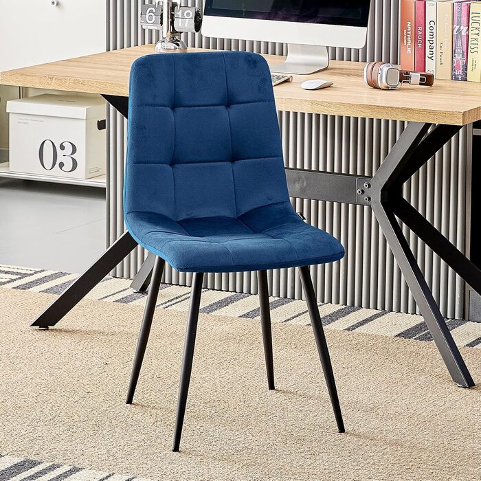Набір обідніх стільців, м'який стілець з оксамитовою оббивкою та чорними металевими ніжками, кухонні стільці з номінальною вантажопідйомністю 120 кг, (6 шт., блакитний)