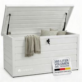 Ящик для зберігання вуличний Juskys Metall Limani 380л - водонепроникний, з замком - для саду, подушок, меблів (білий)
