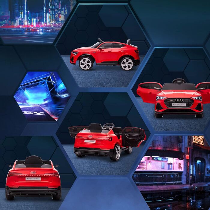 Дитячий електромобіль HOMCOM Audi E-tron 12V з пультом, ременем безпеки, музикою (MP3/USB/TF), для дітей 3-5 років, 3-5 км/год, червоний