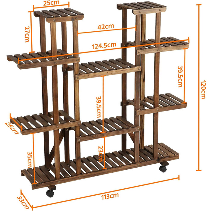 Полиця для рослин Yaheetech вулична дерев'яна, багатоярусна 124,5х33х120 см