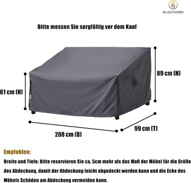 Захисний чохол для саудового дивану F&J Outdoors, водонепроникний, UV-стійкий, сірий, 208x99x89/61 см