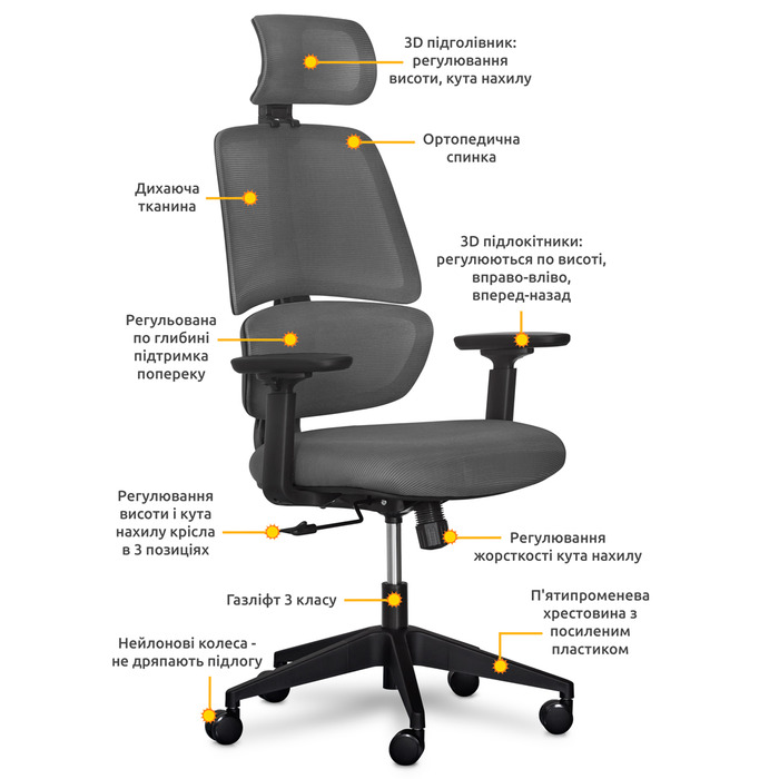 Крісло Mealux Leo Air Dark Grey (арт.Y-543 KBG)