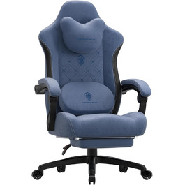Ігровий крісло Dowinx з масажем, ергономічний дизайн, підставка для ніг, тканинний чохол, поперекова подушка, підголовник, 200 кг, блакитний