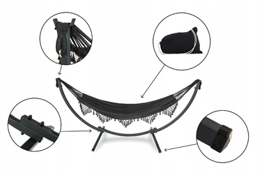 Двомісний гамак SandTropic чорний, тканинний, з металевим стійкою-каркасом, навантаження до 220 кг