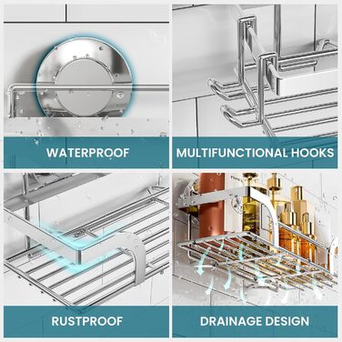 Корзина для душу TAILI з кріпленням на присоску, нержавіюча сталь, без свердління, чорний, 2 шт.