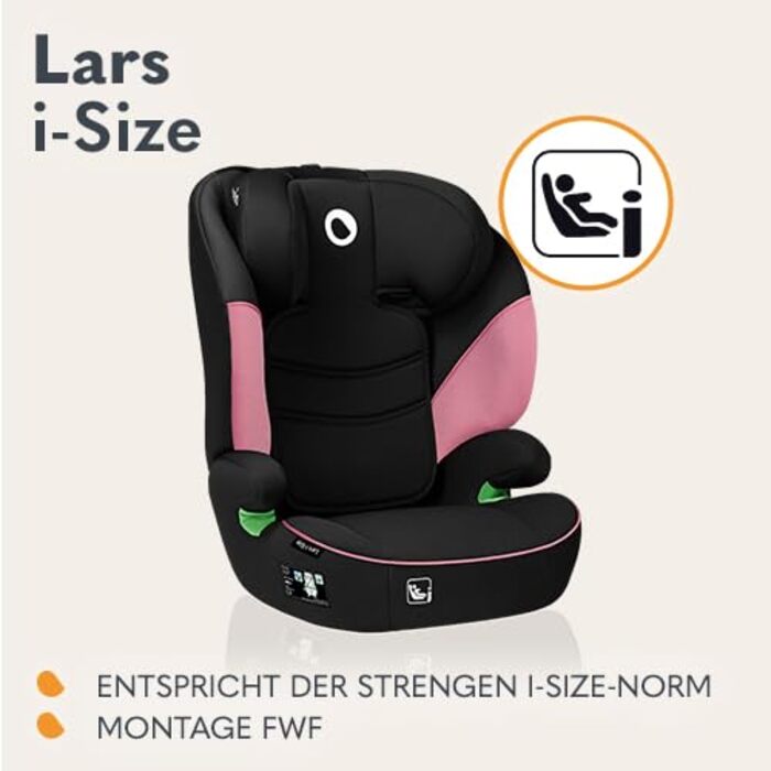 Автокрісло Lionelo Lars I-Size для дітей 100-150 см, група 2/3, з бічними захистом та регулюванням підголівника (Рожевий)