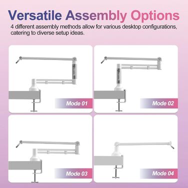 Мікрофонний стійкий кронштейн Low Profile для Blue Yeti, подкастингу та геймінгу, білий - до 2 кг, адаптери 3/8