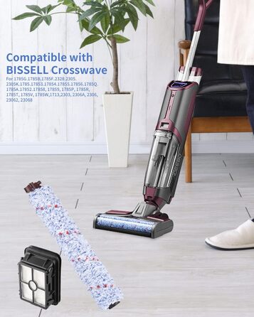 Аксесуари для щіток Bissell Crosswave 3-в-1.4 та 5 змінних фільтрів, сумісні з пилососами Bissell Vacuum Crosswav серії 1785 і 2306, аксесуарами для пилососа Bissell 17132 Crosswave