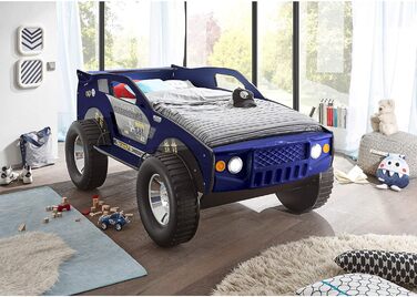 Автомобільне ліжко JEEP зі світлодіодним освітленням 90 x 200 см - Захоплююче та високе автомобільне ліжечко для маленьких гонщиків - 127 x 96 x 219 см (Ш/В/Г) (синій)