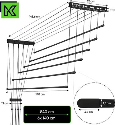 Сушарка для білизни KADAX вантажопідйомність 12 кг (6x140 / чорний)