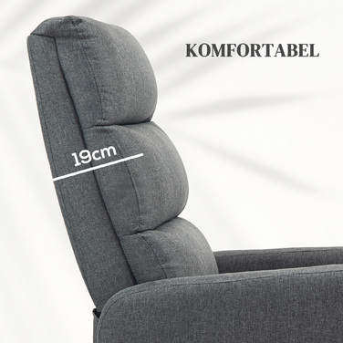 Електричне крісло-релакс з підйомним механізмом, пультом дистанційного керування, м'яким пінополіуретаном, бічною кишенею, оббивкою з текстурою льону, сірого кольору.