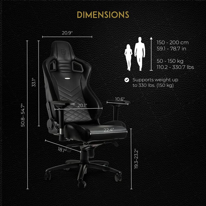 Крісла Epic Gaming Chair Black, Ергономічні, Підтримка голови та попереку, PU шкіра, до 120кг, 1,85м