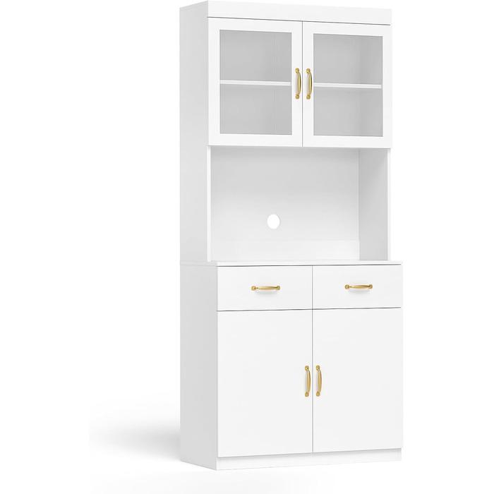 Кухонна шафа VOWNER з робочою поверхнею, буфет на 4 дверцята, шафа-вітрина, буфет з регульованими полицями, 80 x 40 x 180 см, для кухні, вітальні, офісу, їдальні (білий)