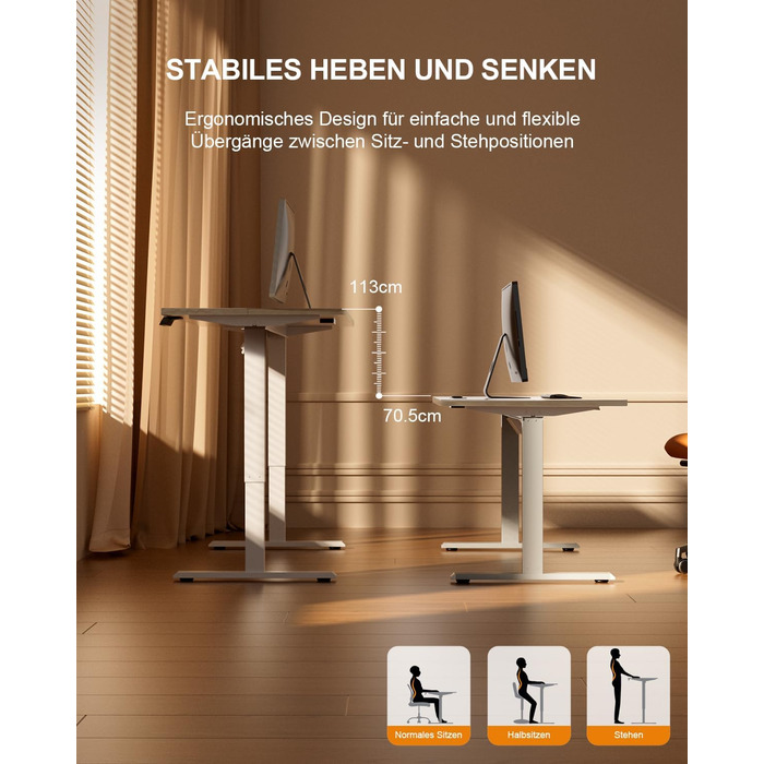 Регульований стіл з підняттям, USB-зарядкою та розеткою, 100 x 60 см. Електричний стіл, регульований комп'ютерний стіл з пам'яттю 3-х функцій, білий (горіх, 100 x 60 см)