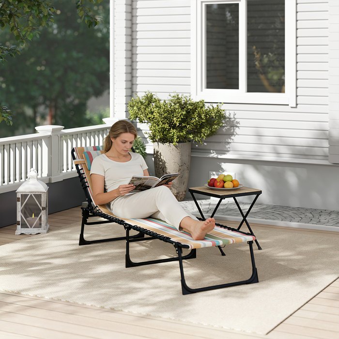 Шезлонг для відпочинку, складаний садовий шезлонг, розкладний шезлонг, спинка з 4 положеннями, сталевий каркас, сітчаста тканина, 189 x 58 x 30 см, різнокольоровий