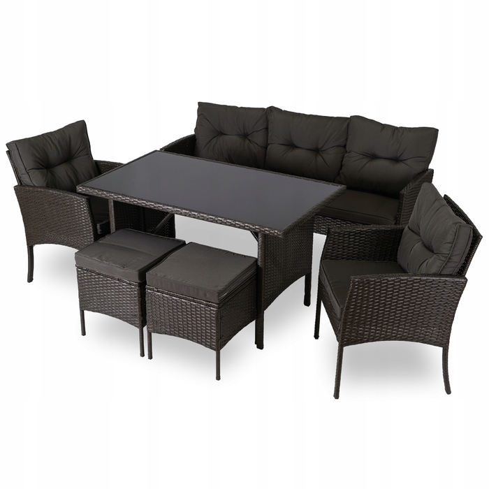 Комплект садових меблів із техноротанга MEBEL ELITE, чорний, 6 предметів