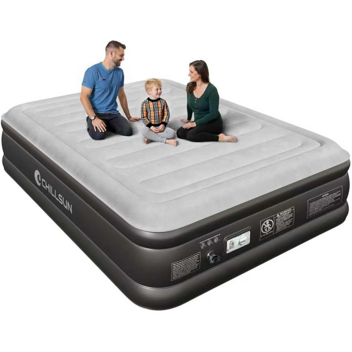 Надувне ліжко CHILLSUN® для 2 осіб, 203x152x46 см, з електричним насосом, водонепроникне, для кемпінгу та гостей