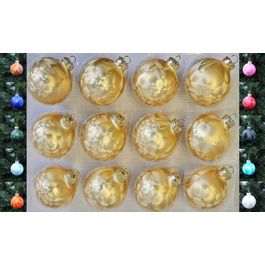 Тюрінгський скляний дизайн 12-кратні скляні ялинкові кулі з льодом 6 см білий верх Різдвяні кулі дрібнички (золото)