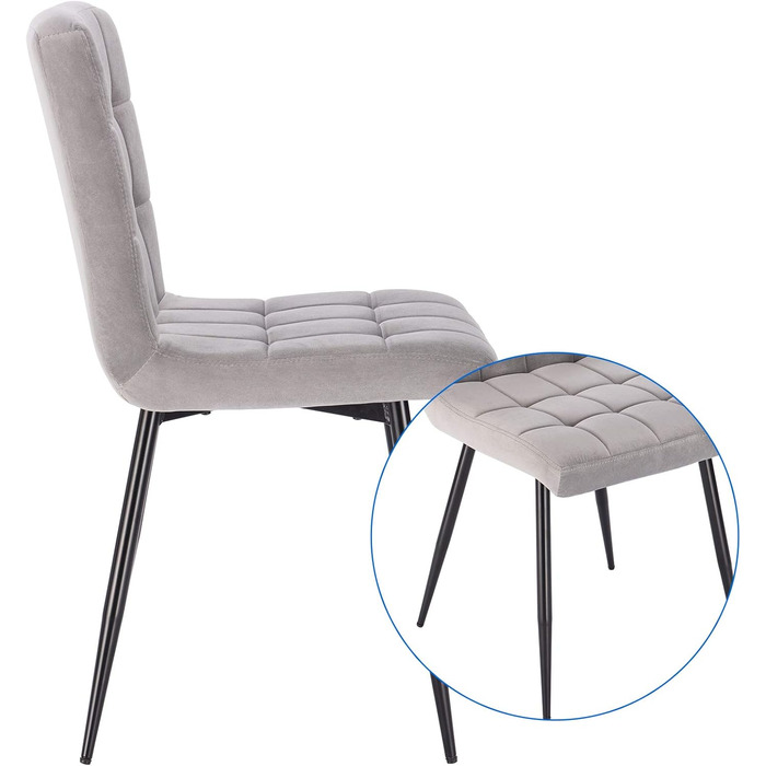 Набір обідніх стільців Lestarain 6 шт. з м'яким сидінням, оксамитові, для кухні/вітальні, металеві ніжки, сірий
