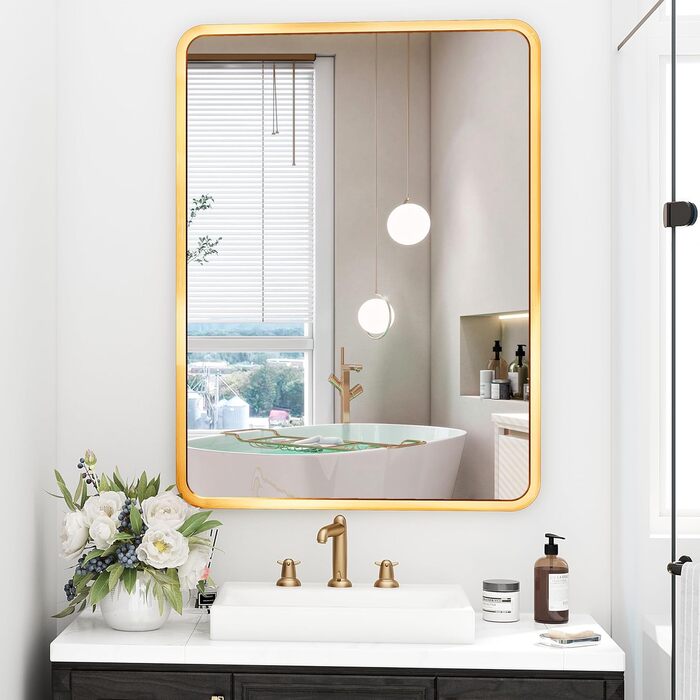 Дзеркало на стіну 60x90 см, золоте, для ванної, вітальні, спальні, прихожої