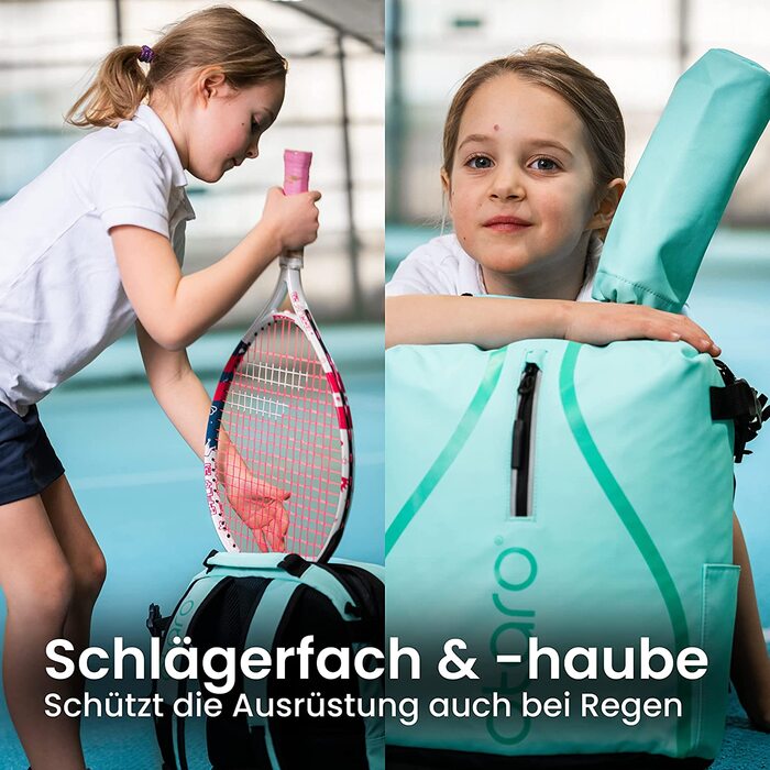 Дитячий тенісний рюкзак Otaro преміум-класу / інноваційне планування і висока якість виготовлення / підтримка німецького стартапу / більше ніяких безладів в тенісній сумці, тенісних м'ячах м'ятно-зеленого кольору