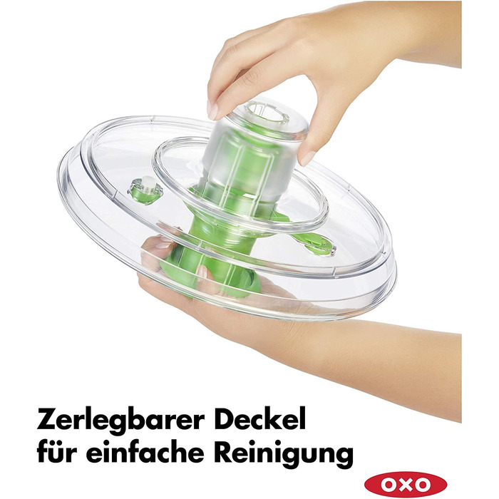 OXO Good Grips Салатниця-центрифуга з ситом та кришкою, зелена – для сушіння салату, велика