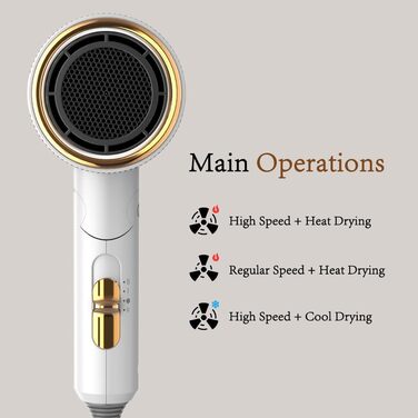 Компактний іонізуючий фен для волосся 2000W, складаний дорожній фен з дифузором та стилізуючою насадкою, швидке сушіння, білий