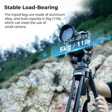 SMALLRIG 62'' відеоштатив з 360° флюїдною головою, легкий алюмінієвий штатив з швидкознімною пластиною та ручкою для DSLR та відеокамер, вантажопідйомність 5 кг, AD-50Lite