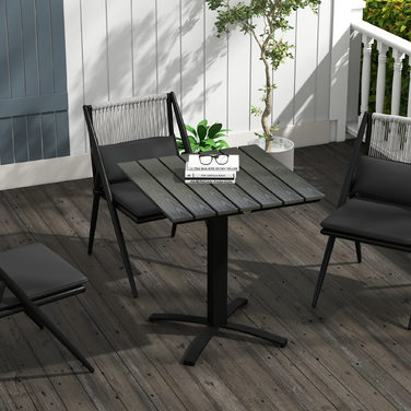 Обідній стіл Outsunny Garden для 4 осіб Квадратний балконний стіл Wood Look Алюміній сірий 70x70x76 см для патіо та саду