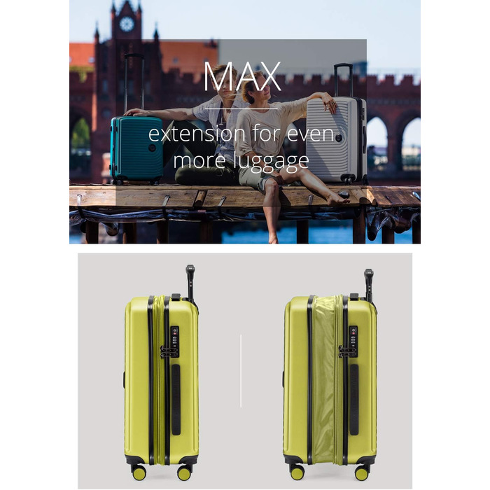 Набір валіз Hauptstadtkoffer Mitte (3 шт.) з цифровою біркою для багажу - дорожні валізи 55/68/77 см + брелок з QR-кодом, 4 подвійні колеса, міцний корпус ABS, XL-розширення об'єму, TSA-замок, (Farn, 55 см)