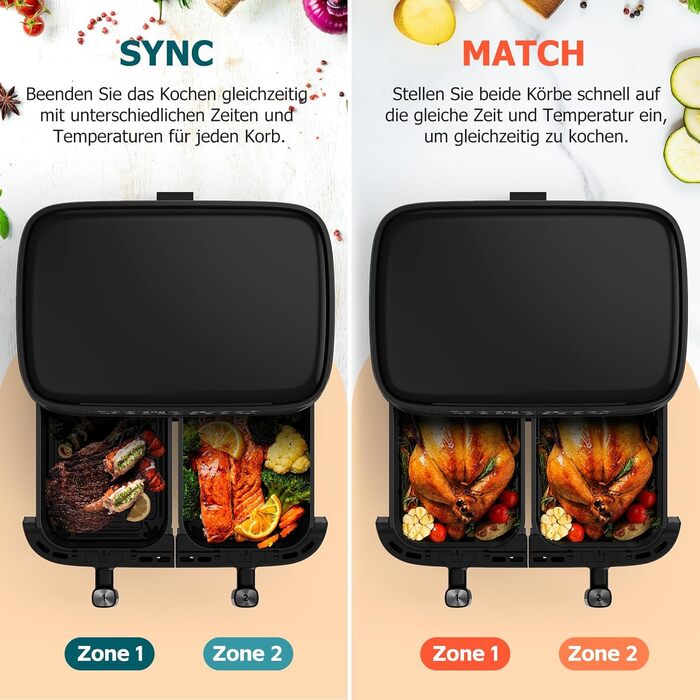 Фритюрниця повітряна 10л, 2 камери, 10-в-1, з цифровим керуванням, таймер, 40 рецептів, для 6-10 осіб