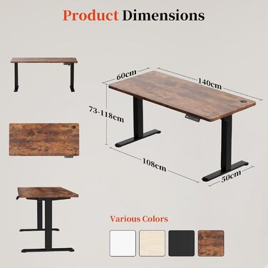 Електричний стіл 140x60 см Vintage Braun: регульована висота, комп'ютерний, без швів