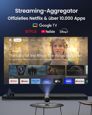 Портативний проєктор Dangbei Freedo з акумулятором, 450 ISO люмен, Google TV & Netflix, Dolby Audio, 1080P, HDR10, 165° нахил, Smart проєктор з WiFi & Bluetooth для дому та відпочинку на природі, 2,5 години роботи, з чохлом