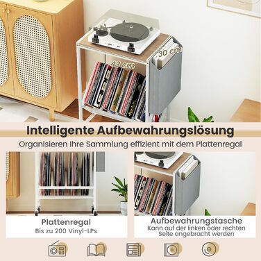 Регулятор для платівок COSTWAY з полицями для платівок та журналів, білий